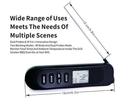 L'instant pliable infrarouge a lu le thermomètre numérique avec la sonde de câble prolongée