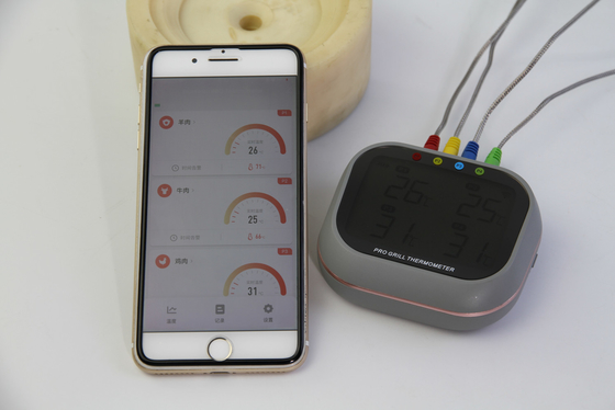 moniteur à distance sans fil de thermomètre de viande de gril de 60m avec 4 sondes