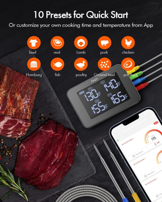 Thermomètre sans fil de gril de Digital avec le moniteur de 4 de sondes de minuterie pi Bluetooth de l'alarme 150