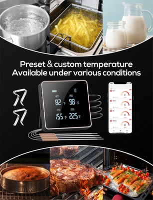 L'instant de Digital de quatre sondes a lu le thermomètre de viande sans fil de Bluetooth de thermomètre de viande de barbecue