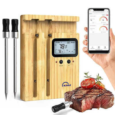 Numérique BLE Bluetooth sans fil à double aiguille Thermomètre à viande 50m APP Thermomètre de surveillance Smart Alarm Grill Thermomètre