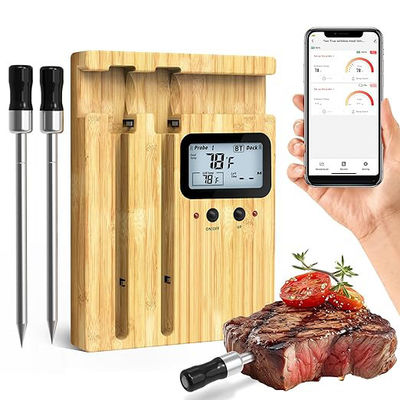 Longue portée de 165 pieds Tuya App Télécommandé Smart Bbq Thermomètre de cuisson Bluetooth 5.0 sans fil à double aiguille Thermomètre de viande