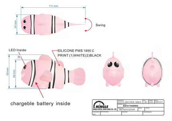 Mingle Factory Prix inférieur en gros Poisson-clown de dessin animé Enfants Jeux pour tout-petits Jeux de bain Thermomètre numérique avec niveau d'étanchéité IPX7