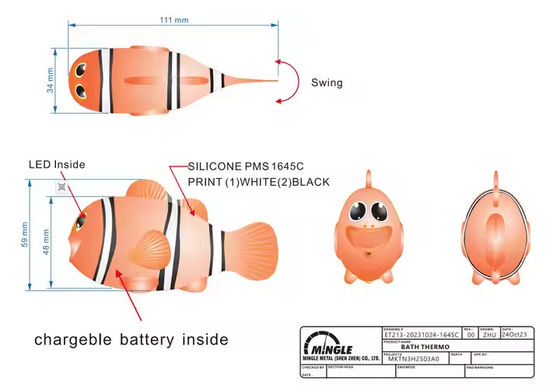 Mingle Factory Prix inférieur en gros Poisson-clown de dessin animé Enfants Jeux pour tout-petits Jeux de bain Thermomètre numérique avec niveau d'étanchéité IPX7