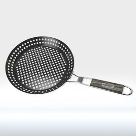 Non le BBQ de forme ronde de bâton usine le panier résistant de gril de rouille de casserole de torréfaction pliable