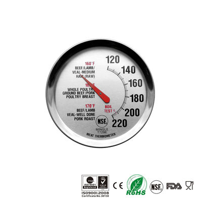 Argent 2,4" NSF bimétallique Oven Safe Meat Thermometer de cadran