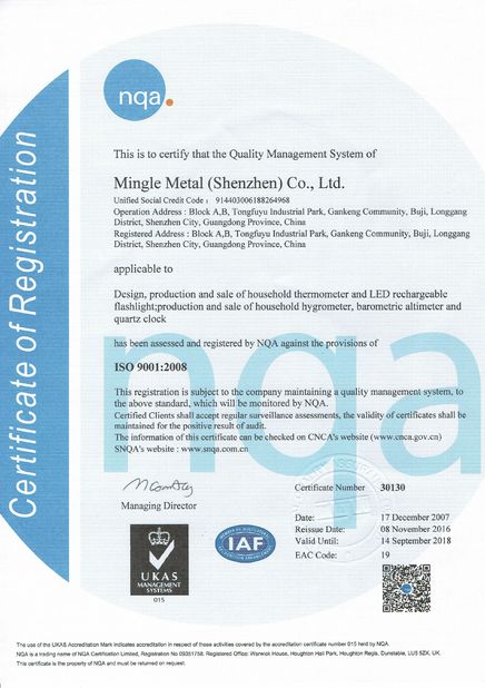 LA CHINE Mingle Scitek  (Shen Zhen) Co., Ltd. certifications